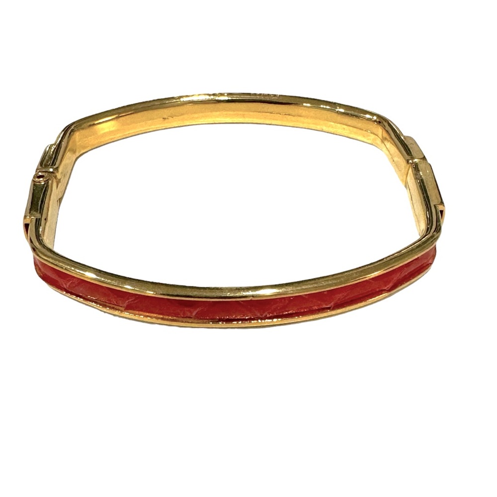 Vintage Peruzzi Florence gold tone and red snakeskin hinged square bangle. EUC